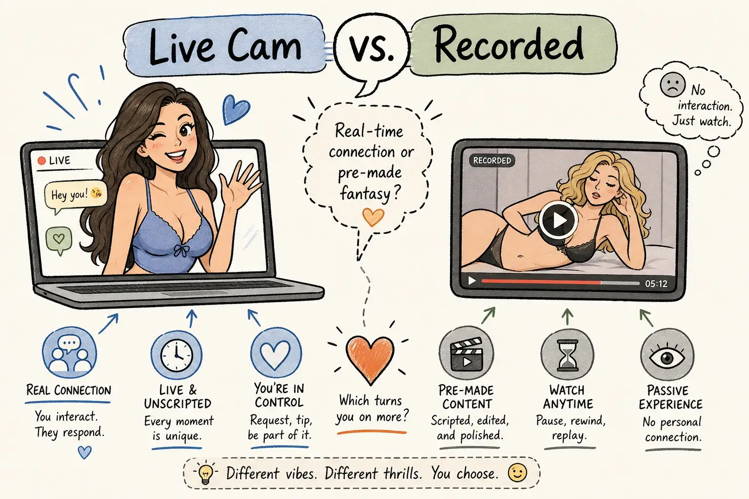 Live cam shows vs. recorded adult videos: key differences
